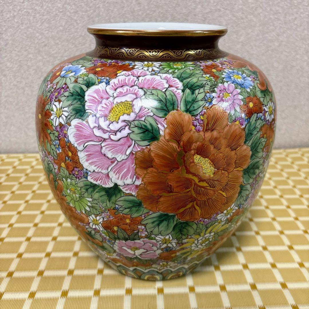 九谷焼　錦苑窯　花詰　金彩　8号花瓶　花瓶　花器　フラワーベース