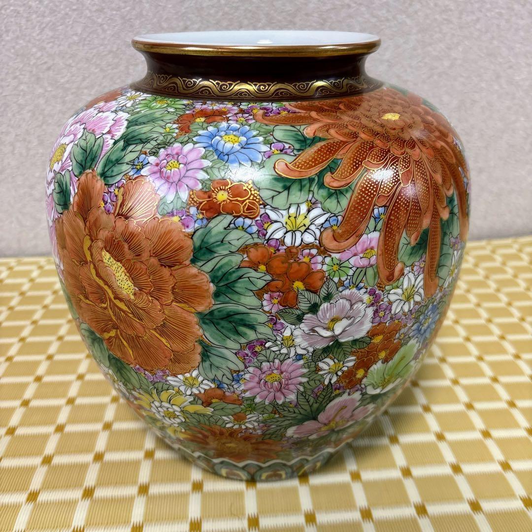 九谷焼　錦苑窯　花詰　金彩　8号花瓶　花瓶　花器　フラワーベース