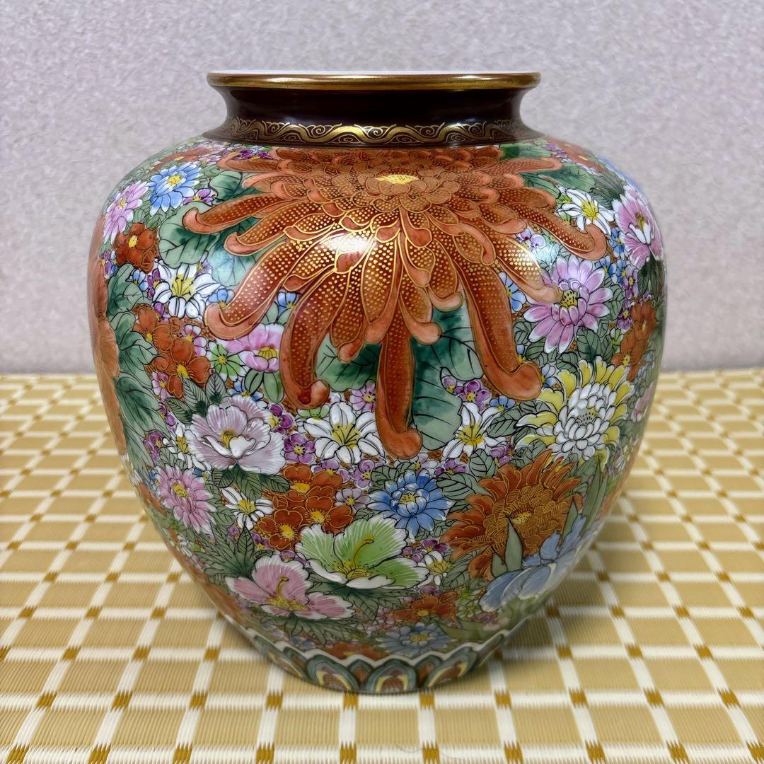 九谷焼　錦苑窯　花詰　金彩　8号花瓶　花瓶　花器　フラワーベース