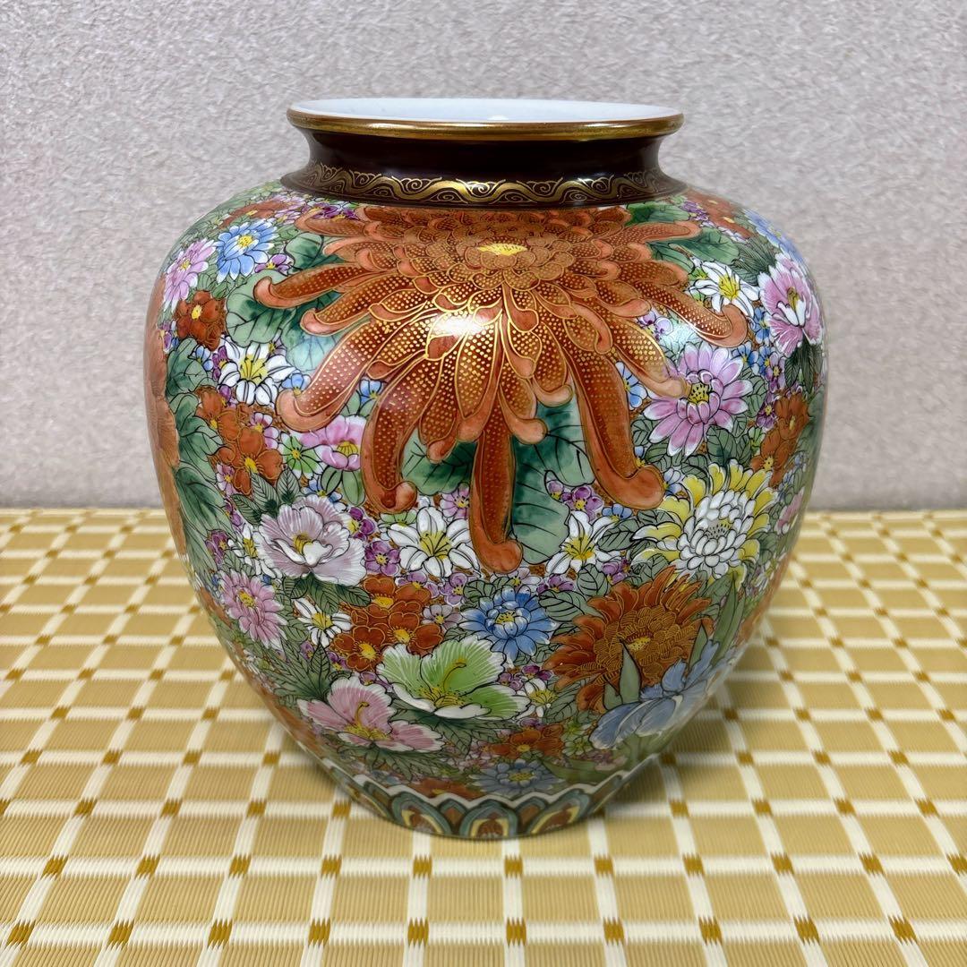 九谷焼　錦苑窯　花詰　金彩　8号花瓶　花瓶　花器　フラワーベース