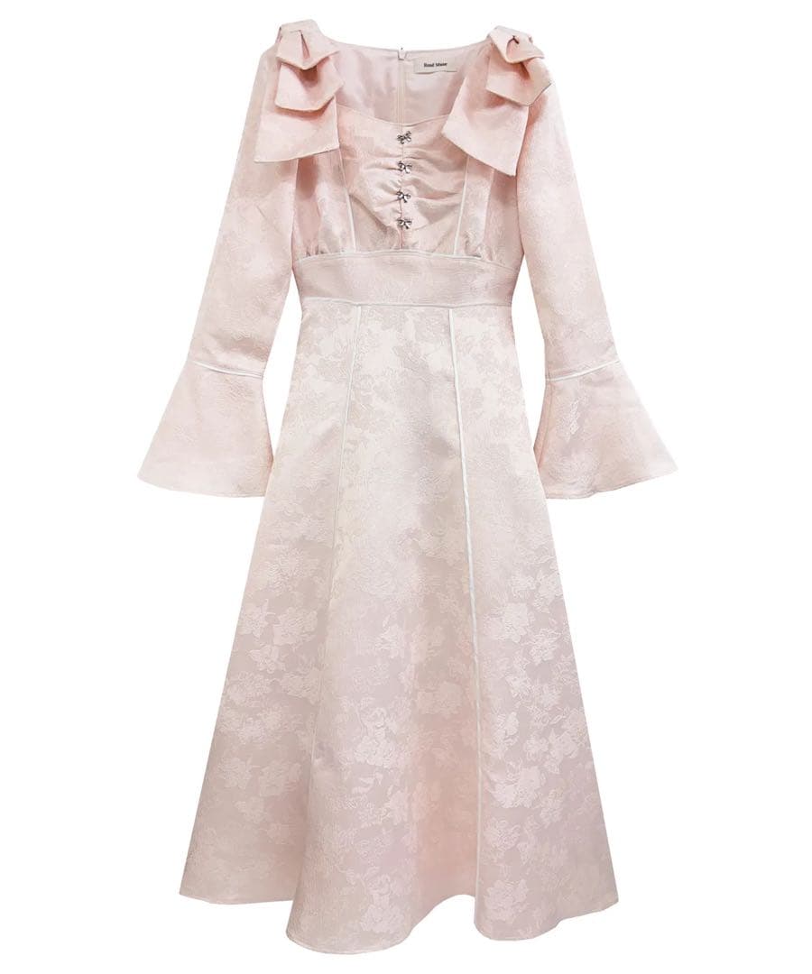Rosé Muse shoulder ribbon jacquard dress