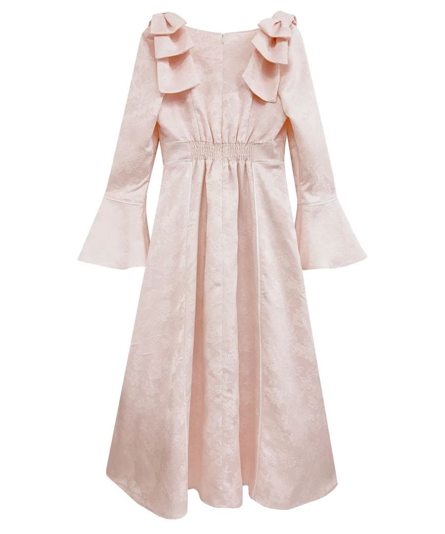 Rosé Muse shoulder ribbon jacquard dress