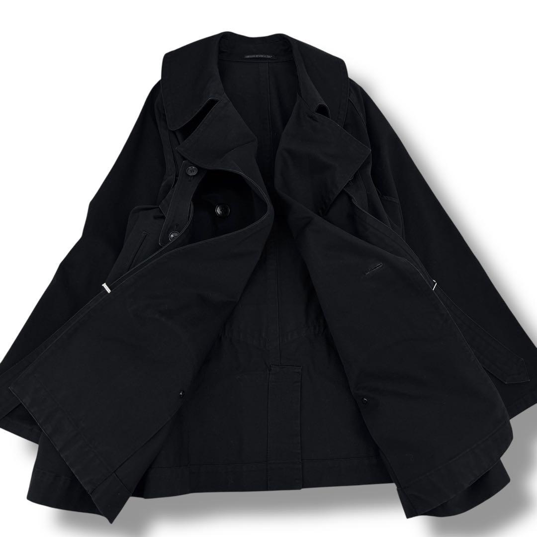 希少】ヨウジヤマモト コットン トレンチコート 変形 　モッズコート　黒