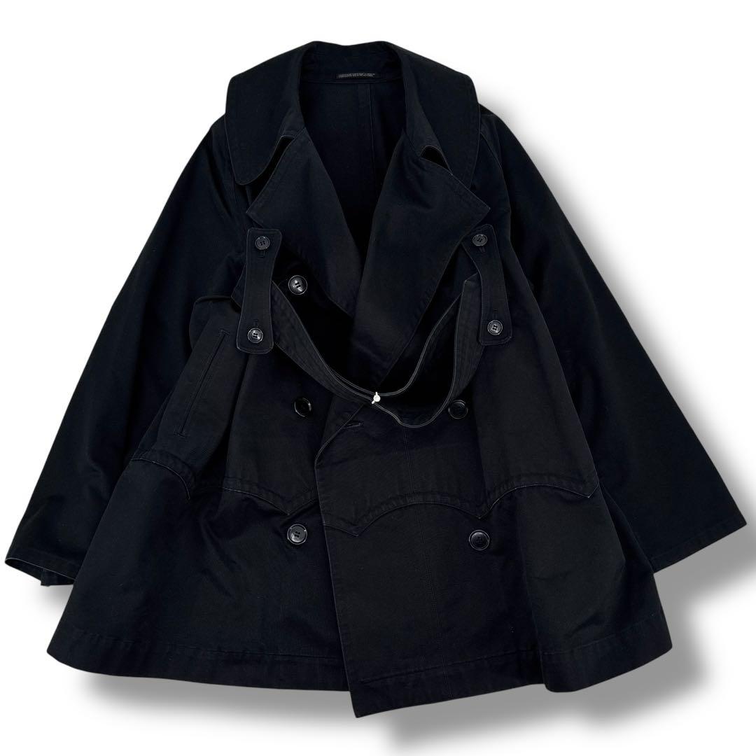 希少】ヨウジヤマモト コットン トレンチコート 変形 　モッズコート　黒