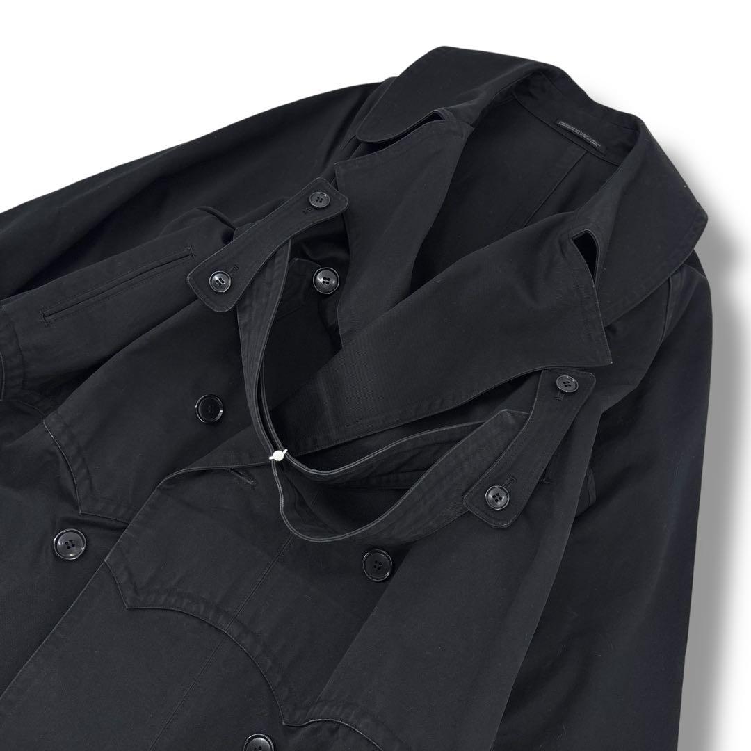 希少】ヨウジヤマモト コットン トレンチコート 変形 　モッズコート　黒
