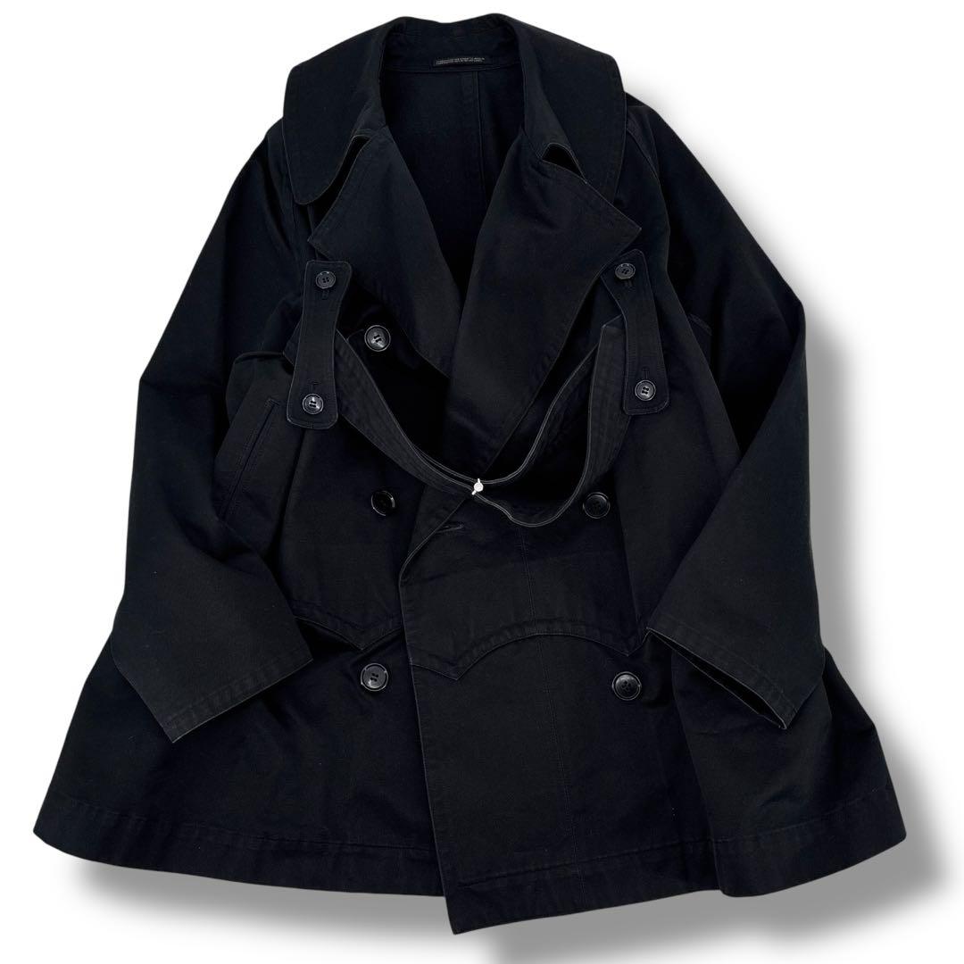 希少】ヨウジヤマモト コットン トレンチコート 変形 　モッズコート　黒