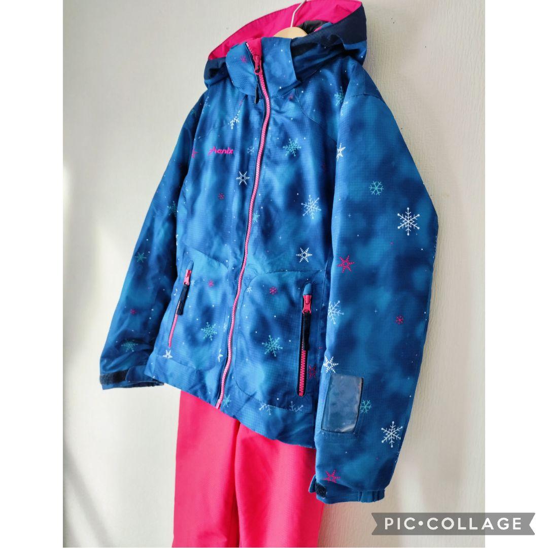 美品　Phenix　スキーウェア　女の子150 140　雪結晶ブルー×ピンク上下