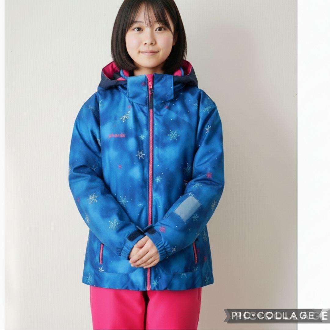 美品　Phenix　スキーウェア　女の子150 140　雪結晶ブルー×ピンク上下