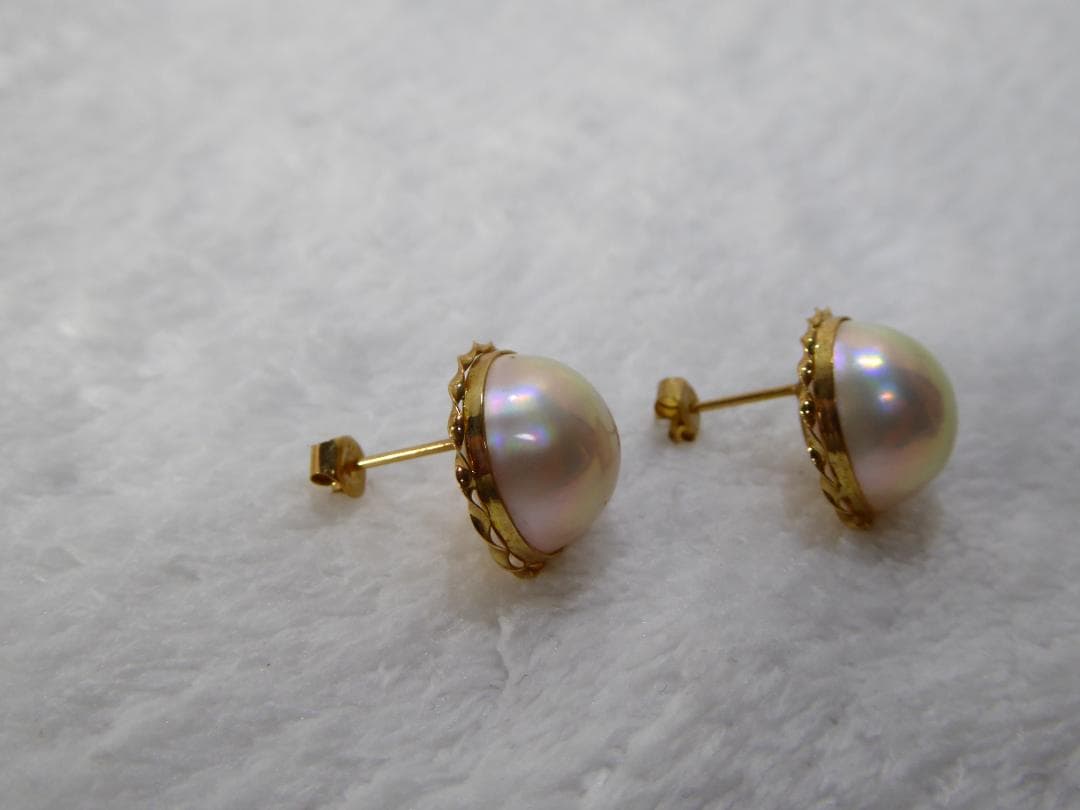 K18　マベパール　ピアス　テリ良し　総重量5.2g　18A