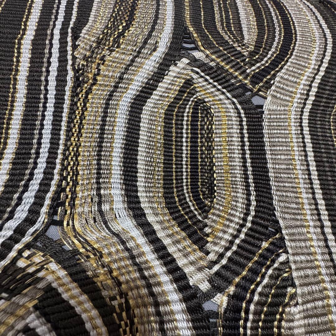 未使用品　正絹　全通　袋帯　着物　448 ひなや　グレー　黒　白　金　組紐