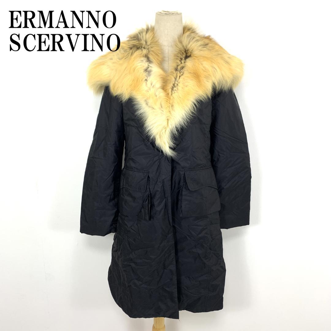 LA8951 エルマンノシェルビーノ ロングコート 黒 ナイロン 46