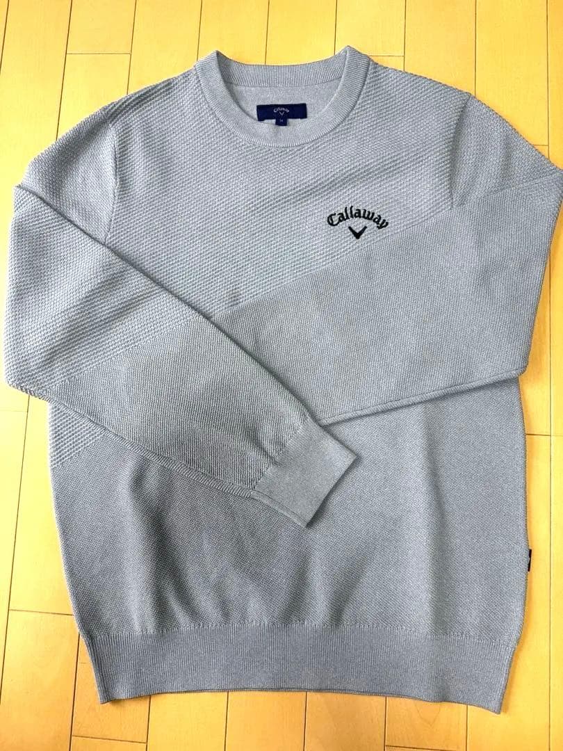 超美品Callaway（キャロウェイ） カノコ編みクルーネックニット （グレー）