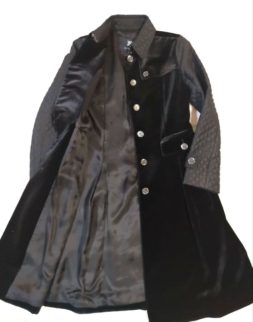 希少 極美品 BURBERRY シルクベルベット ロングコート 黒