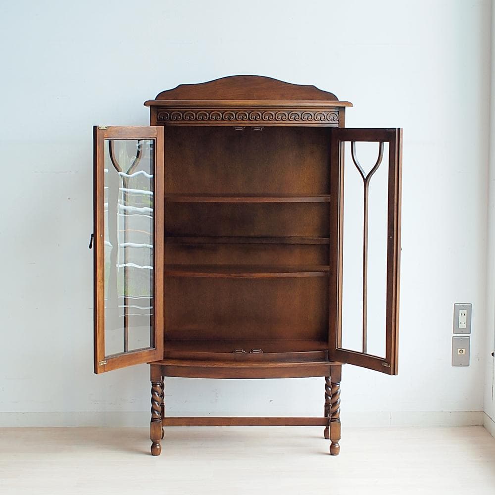 アンティーク調 ツイストレッグ ガラスキャビネット 英国調 飾り棚
