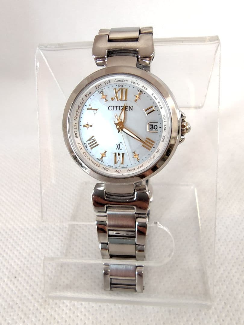 【電波ソーラー、美品、電池新品】シチズン　クロスシー　ハッピーフライト　白蝶貝