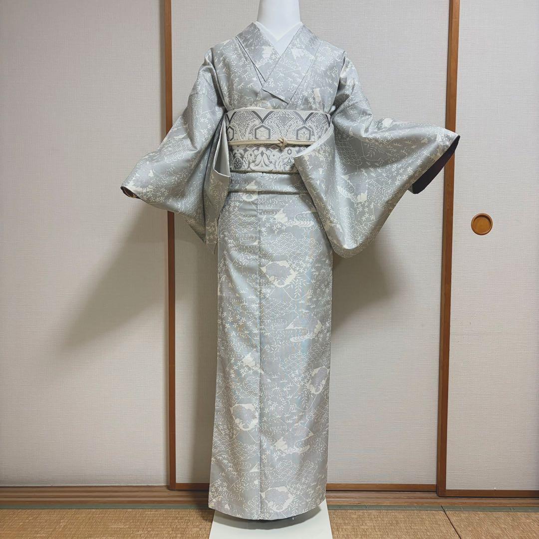 未使用近い　SOGO 美品　袷　正絹　白紬　大島　白大島　小紋　フルセット