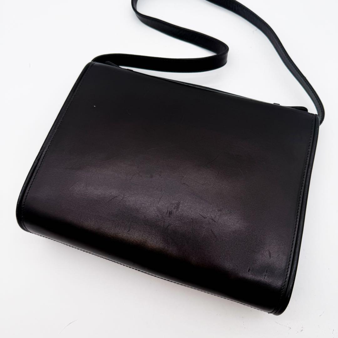 美品◆グッチ ショルダーバッグ G金具 カーフレザー ロゴ金具 ブラック