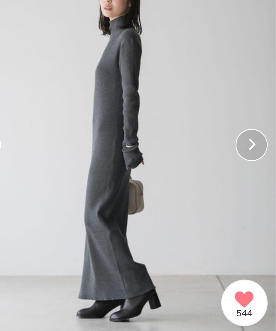 NOBLE チャコールグレー タートルネック ロングワンピース 36