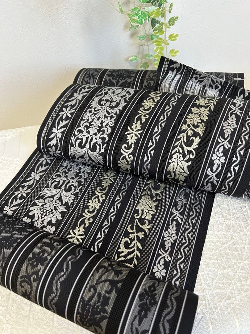 難あり商品 夏帯 黒 博多織 正絹 着物 未仕立て品 紗八寸名古屋帯 金証紙付
