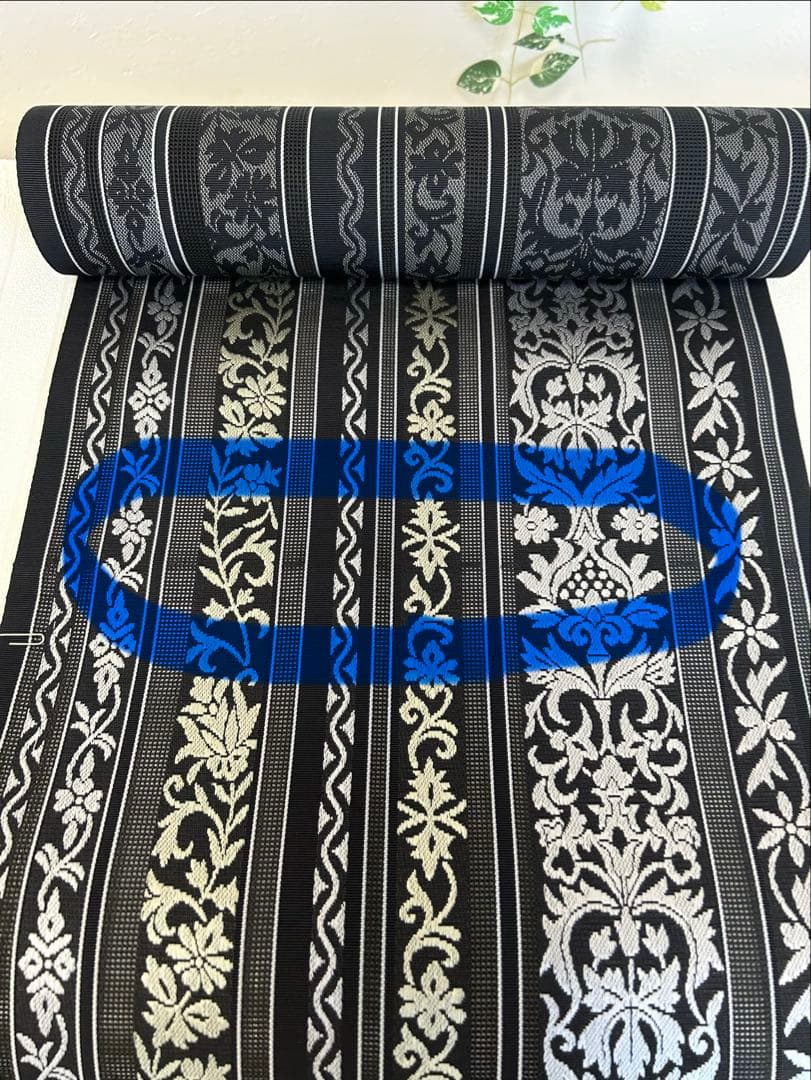 難あり商品 夏帯 黒 博多織 正絹 着物 未仕立て品 紗八寸名古屋帯 金証紙付