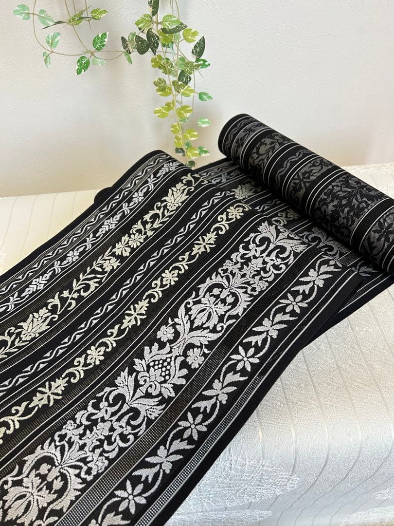 難あり商品 夏帯 黒 博多織 正絹 着物 未仕立て品 紗八寸名古屋帯 金証紙付