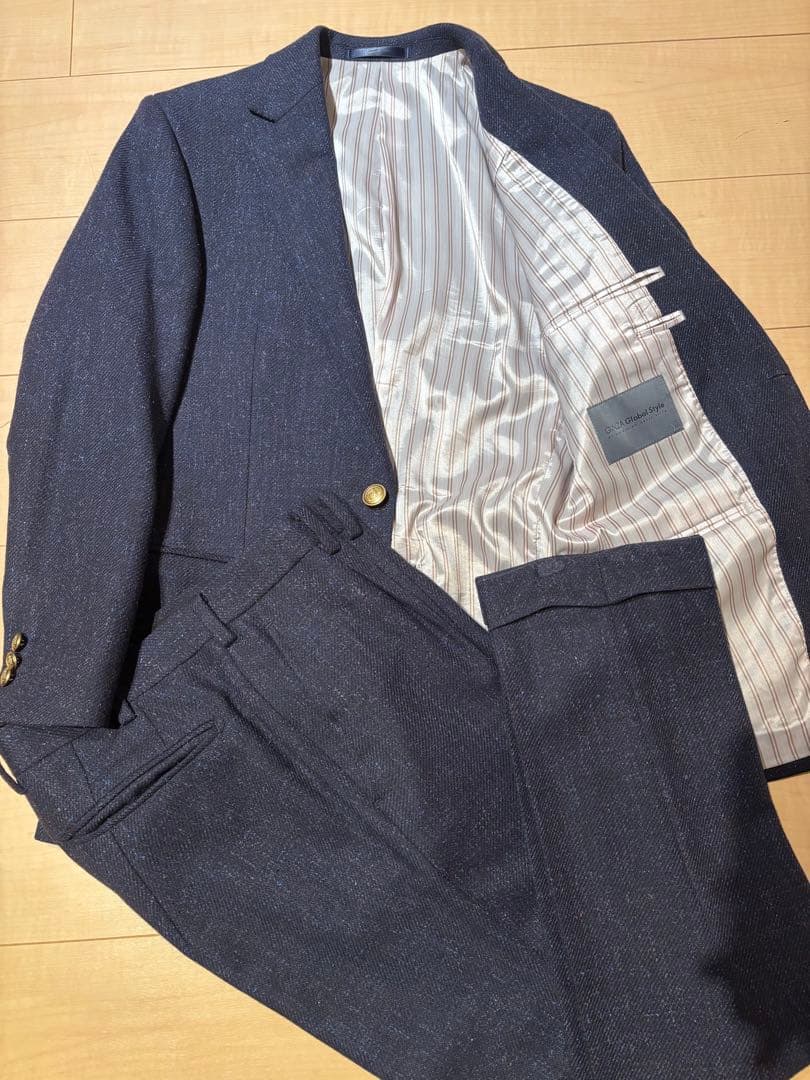 DORMEUIL ネイビービジネススーツ　ソフトフラノ　ワンタック