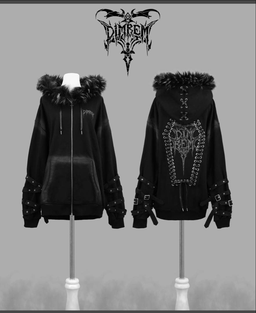 新品　【DIMREM】超ハトメファーフードパーカー【Black】