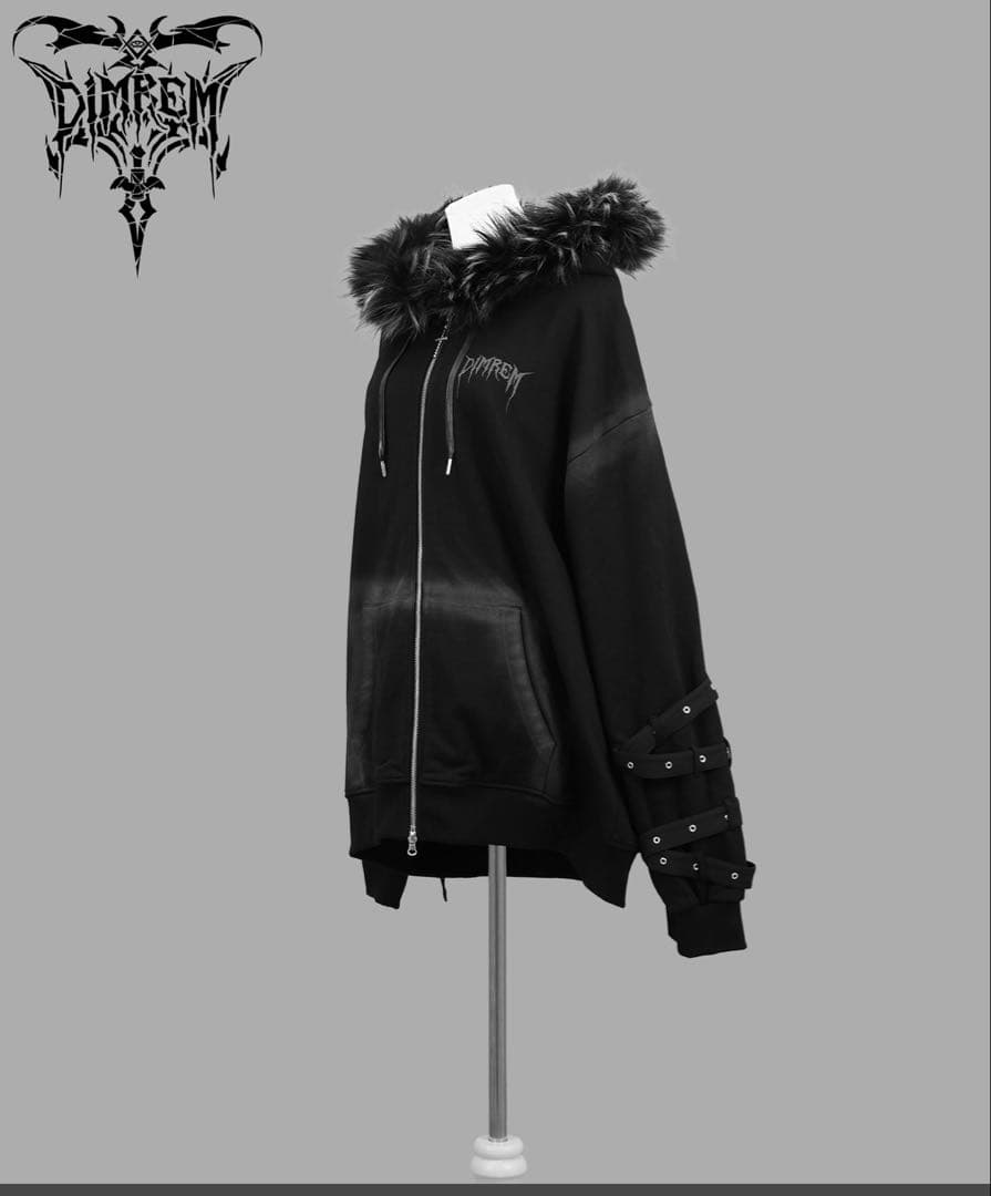 新品　【DIMREM】超ハトメファーフードパーカー【Black】