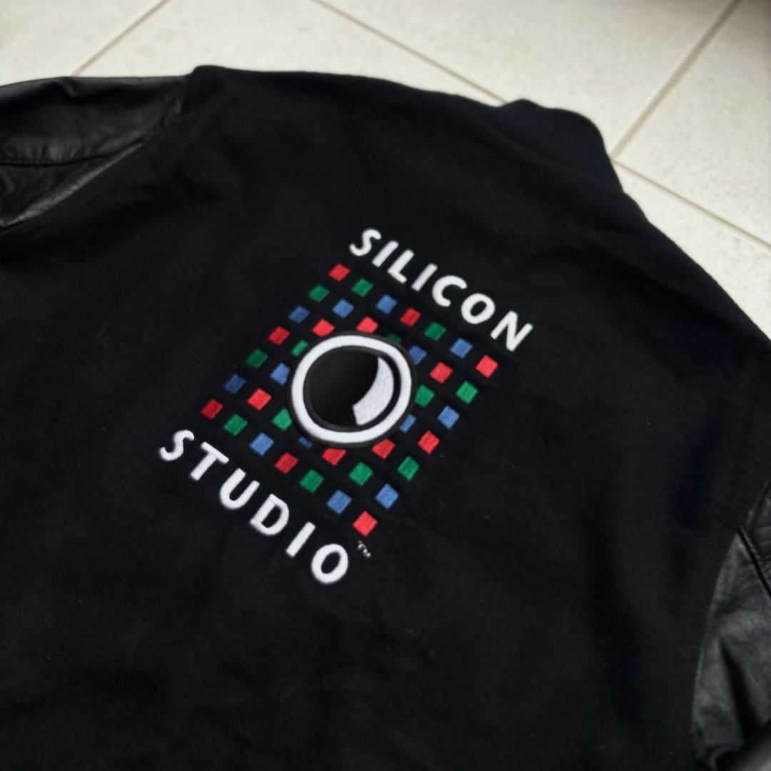 90s USA製 Holloway ブラックカラー レザーウールスタジャン