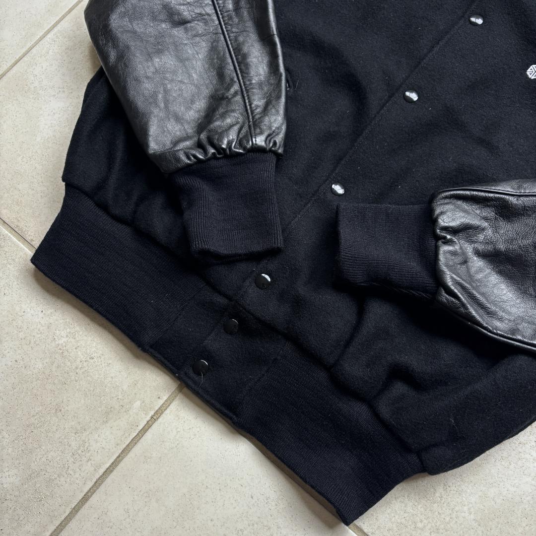 90s USA製 Holloway ブラックカラー レザーウールスタジャン