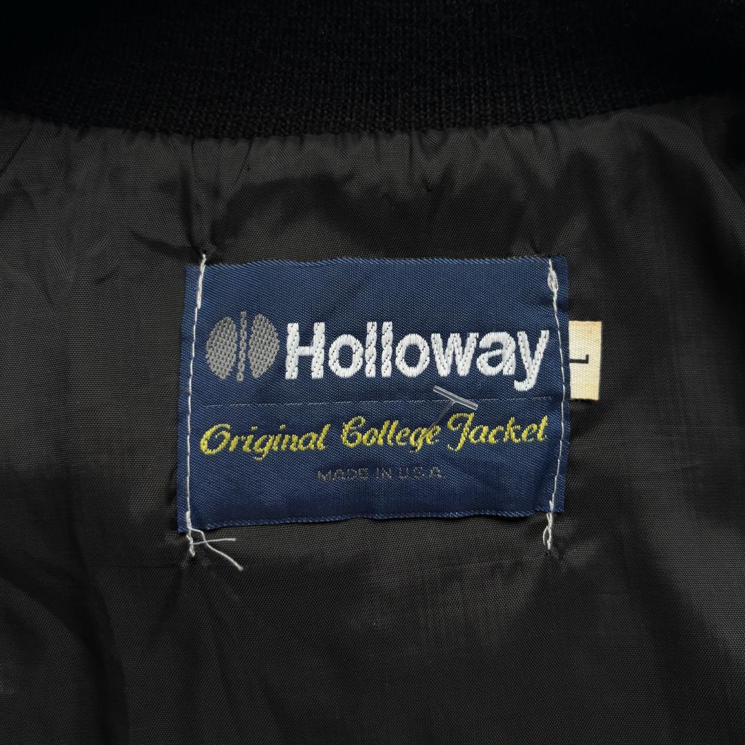 90s USA製 Holloway ブラックカラー レザーウールスタジャン