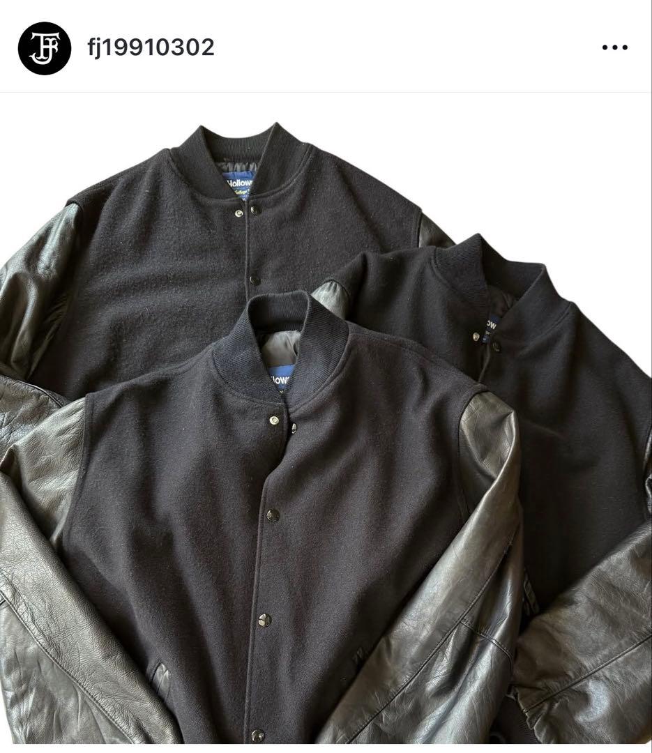 90s USA製 Holloway ブラックカラー レザーウールスタジャン