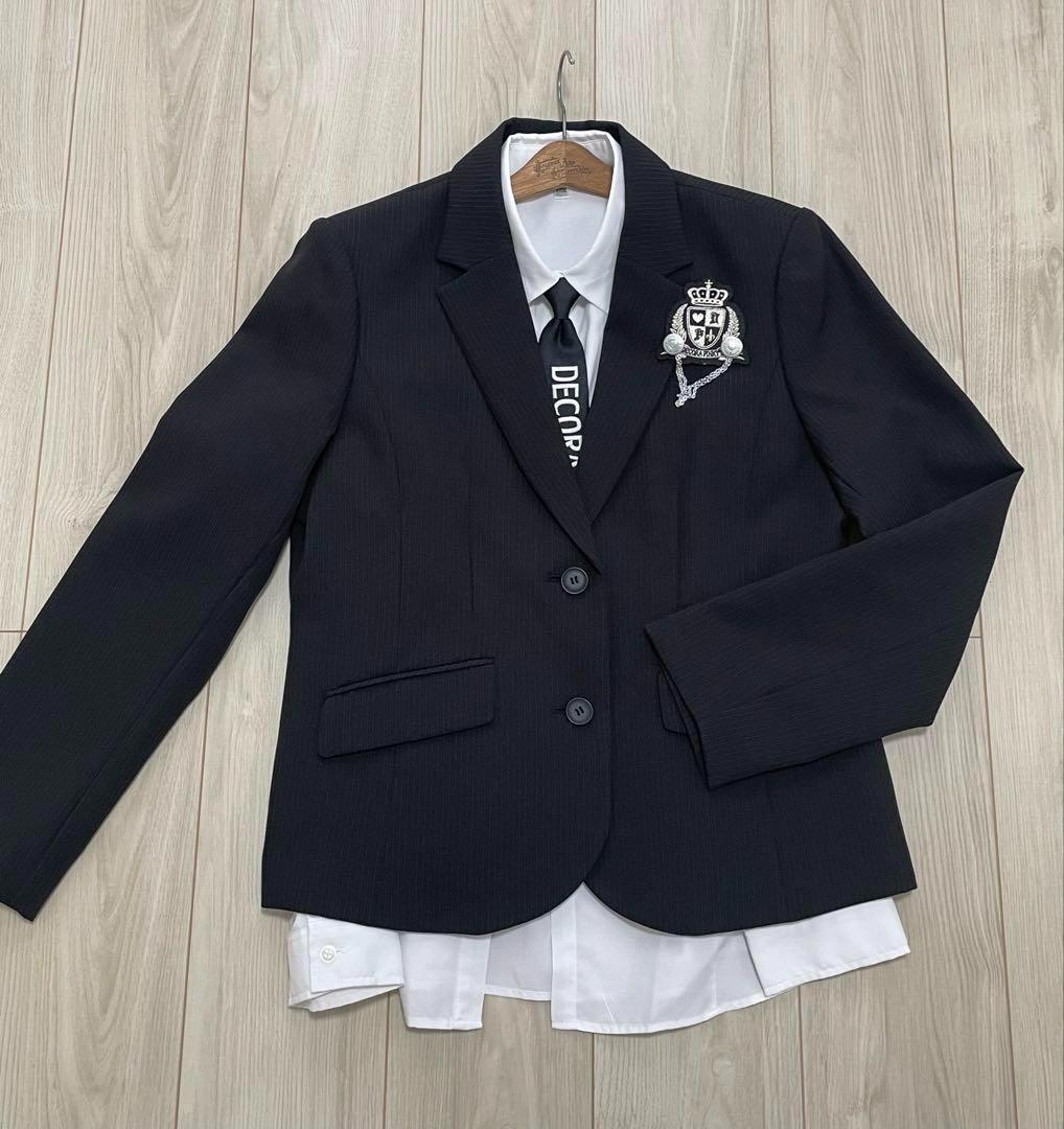 極美品♡デコラピンキーズ　卒服　170B 　女の子　黒 ストライプ　５点セット