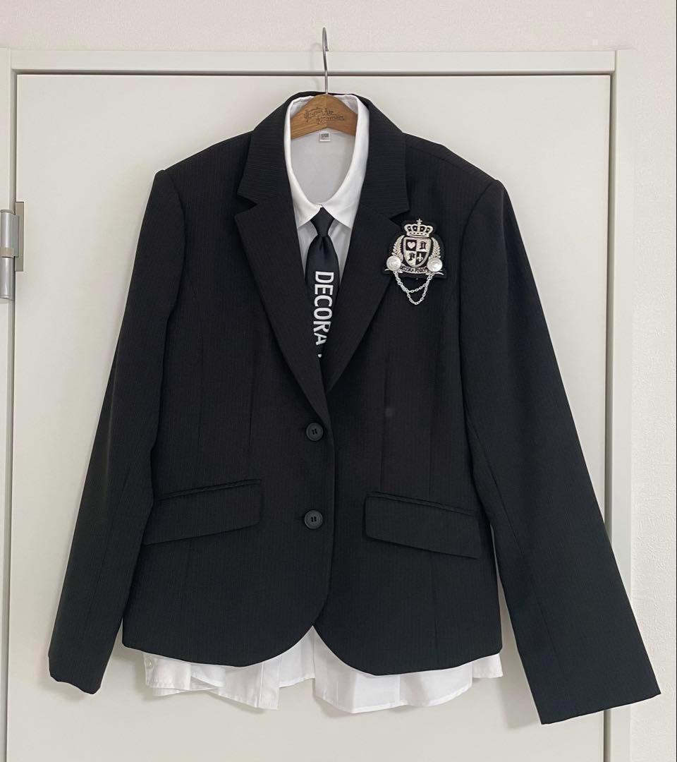 極美品♡デコラピンキーズ　卒服　170B 　女の子　黒 ストライプ　５点セット