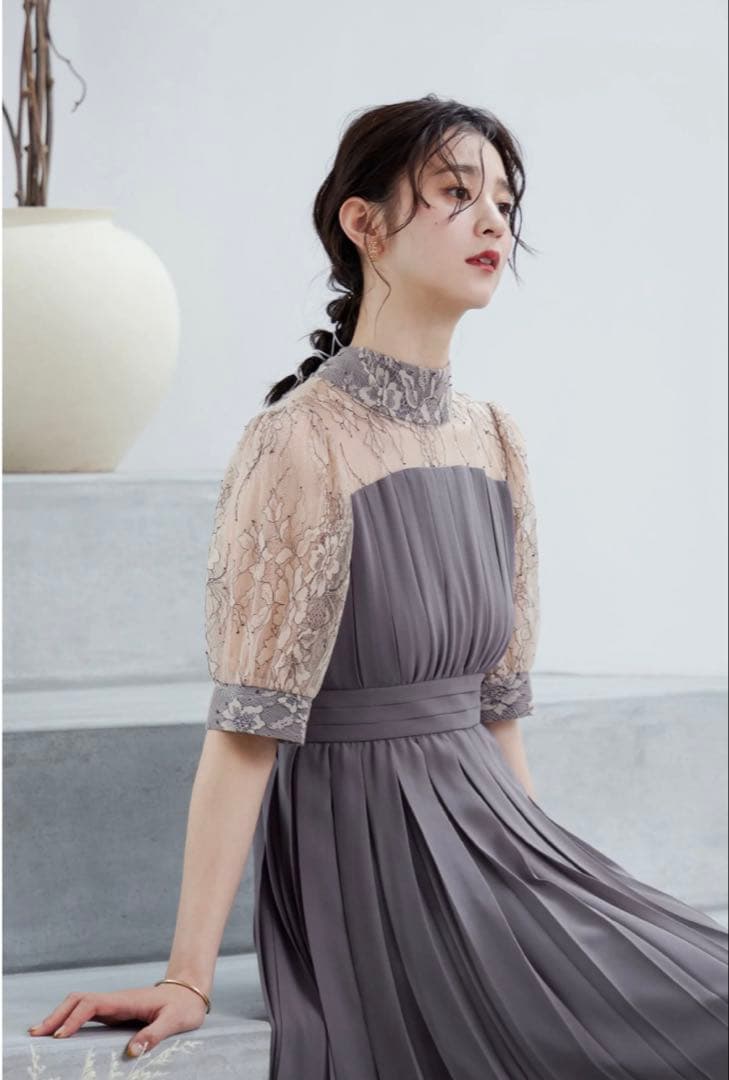 Dorry Doll バックリボンデザインレースプリーツ配色ドレス