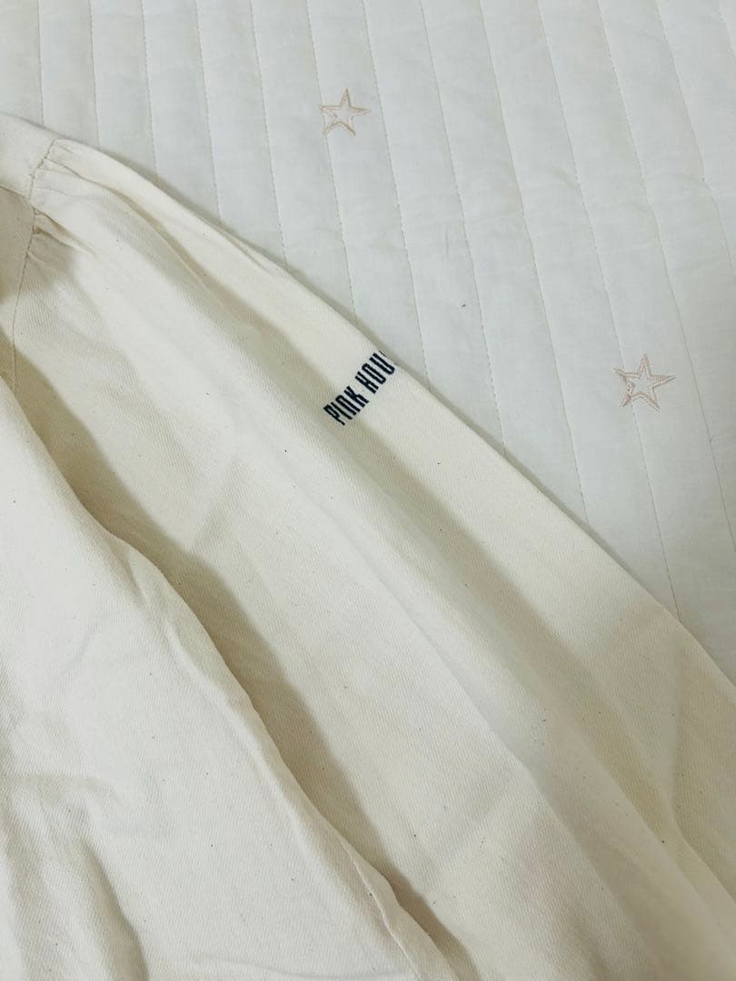 ピンクハウス　長袖　ワンピース　綿　襟　フリル　ロゴ　刺繍　春　秋　ピンタック