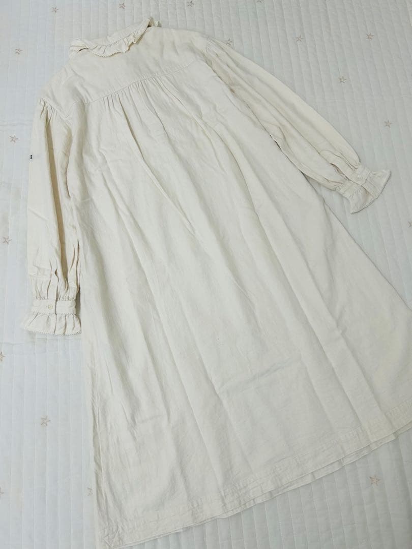 ピンクハウス　長袖　ワンピース　綿　襟　フリル　ロゴ　刺繍　春　秋　ピンタック