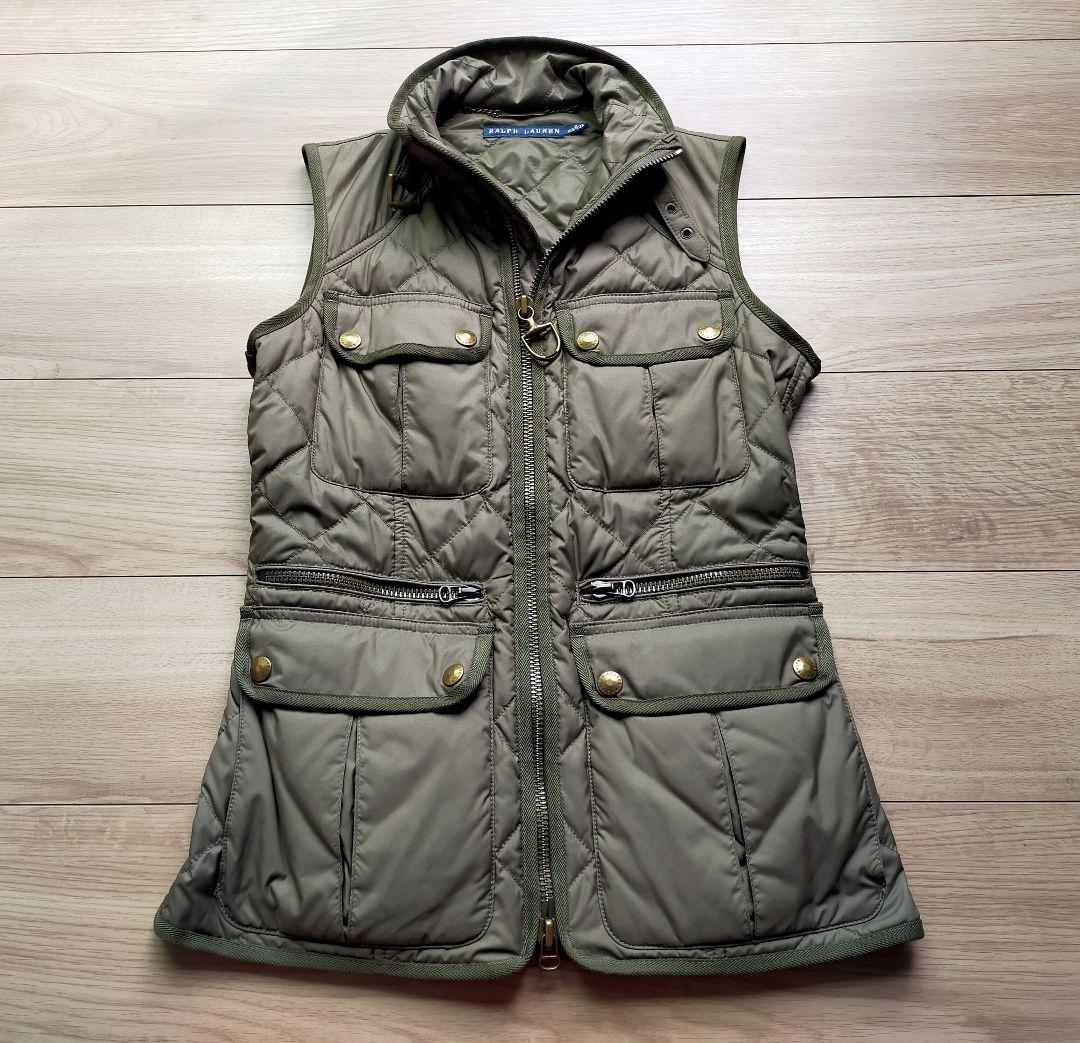 美品ポロラルフローレン乗馬 ダウンベスト カーキ ハイネック！Sサイズ
