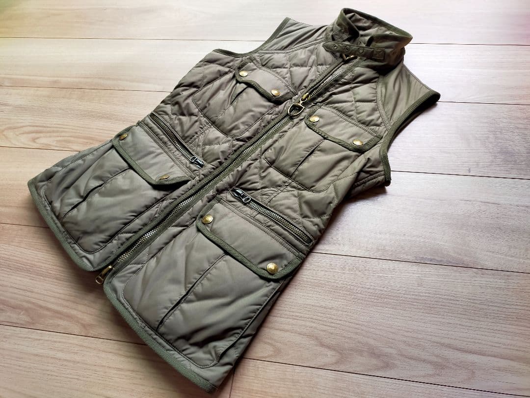 美品ポロラルフローレン乗馬 ダウンベスト カーキ ハイネック！Sサイズ