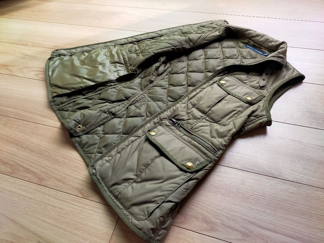 美品ポロラルフローレン乗馬 ダウンベスト カーキ ハイネック！Sサイズ