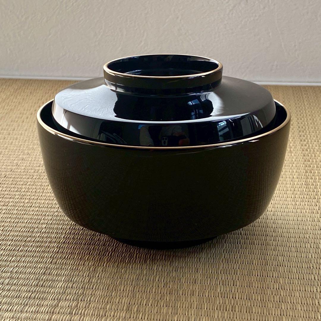 未使用 美品 輪島屋善仁 輪島塗 呂色仕上 【煮物椀5客】草花絵変り蒔絵 懐石