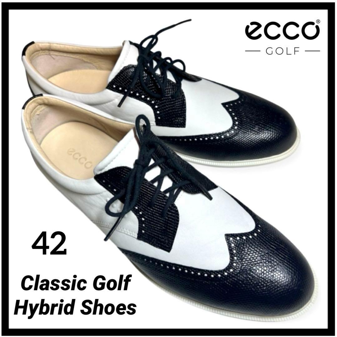 【未使用級】エコー クラシックハイブリッドゴルフシューズ ウイングチップ シボ革