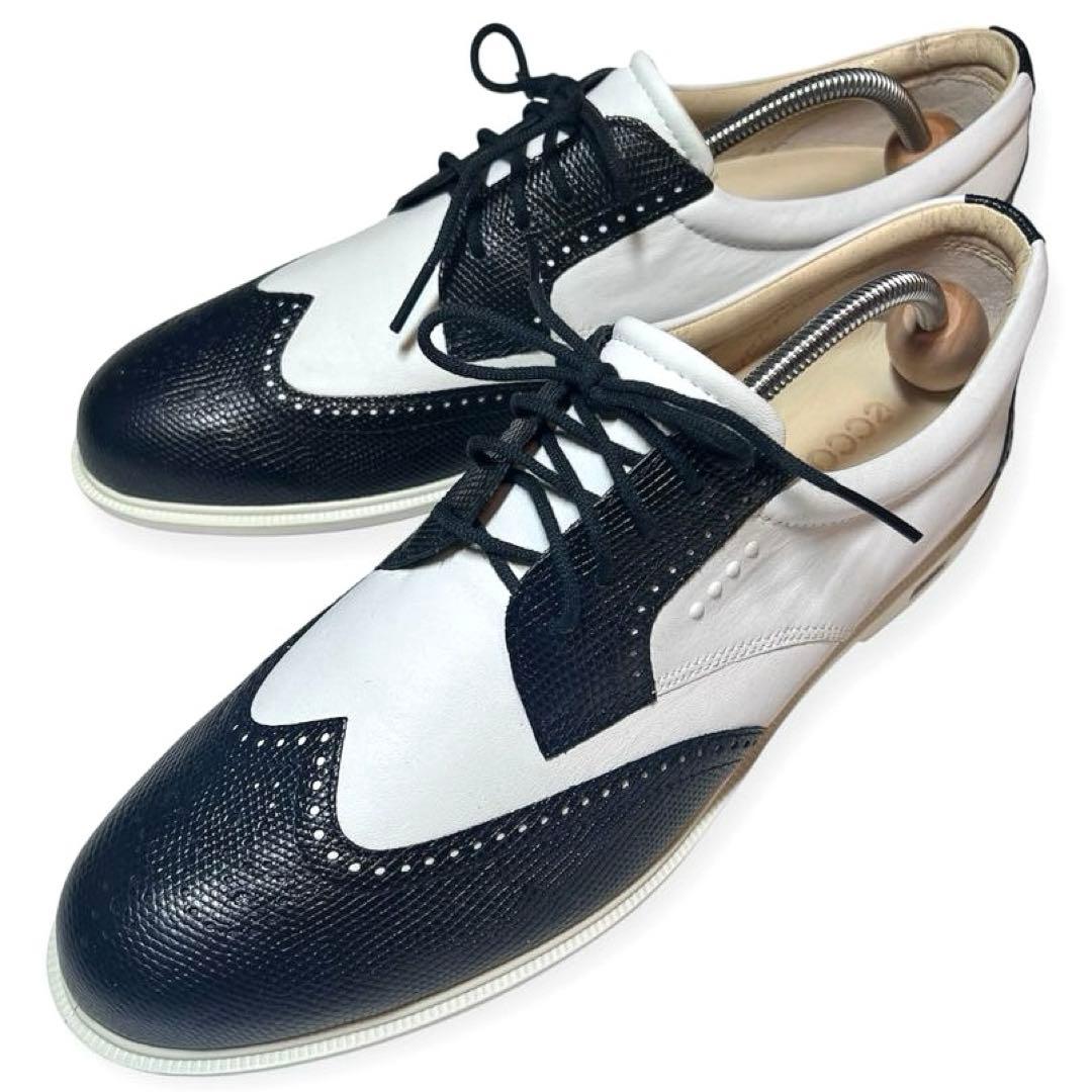 【未使用級】エコー クラシックハイブリッドゴルフシューズ ウイングチップ シボ革