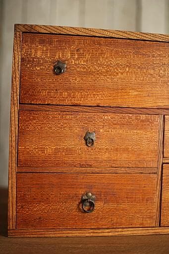 古い木製の小引き出し5杯　書類棚　レターケース　古家具　古民家