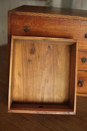 古い木製の小引き出し5杯　書類棚　レターケース　古家具　古民家