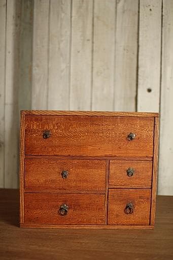 古い木製の小引き出し5杯　書類棚　レターケース　古家具　古民家