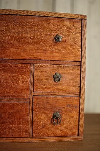 古い木製の小引き出し5杯　書類棚　レターケース　古家具　古民家