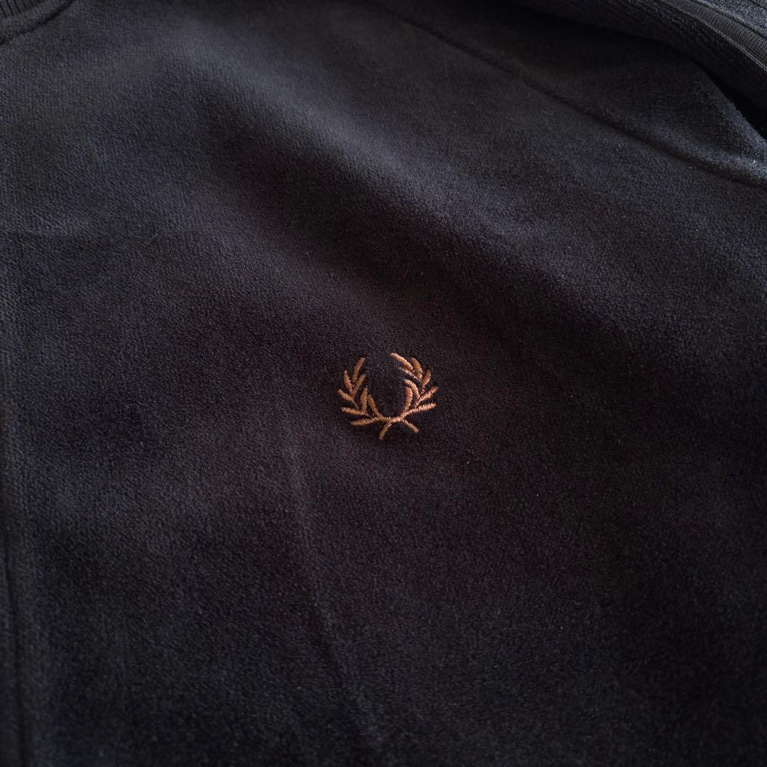 フレッドペリー ベロア トラックジャケット 月桂樹ロゴ ダブルライン 黒 M