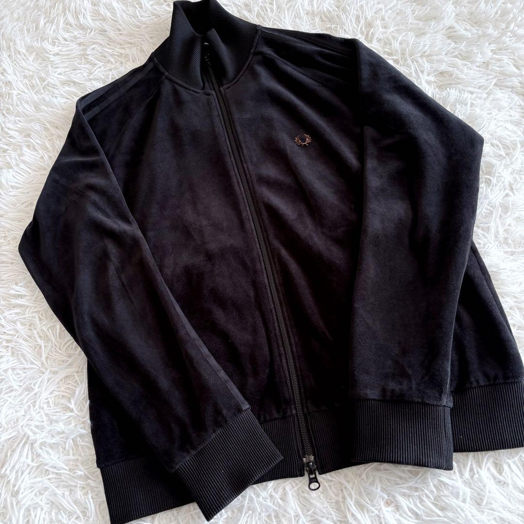フレッドペリー ベロア トラックジャケット 月桂樹ロゴ ダブルライン 黒 M