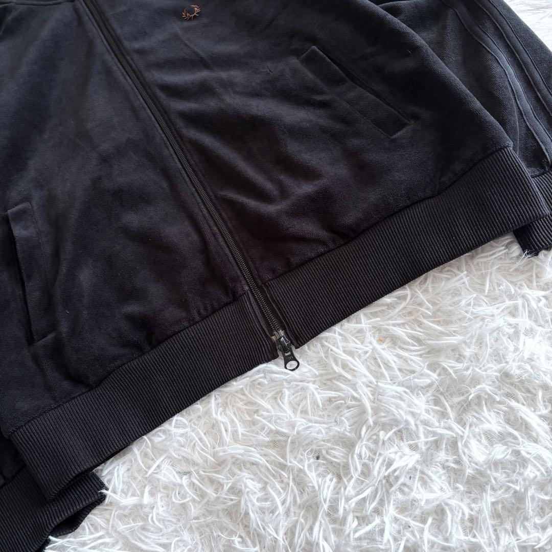 フレッドペリー ベロア トラックジャケット 月桂樹ロゴ ダブルライン 黒 M